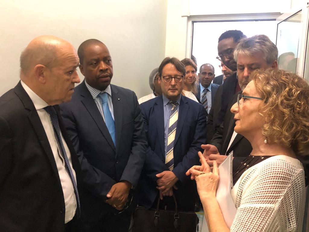 Visita del ministro degli Esteri francese Jean-Yves Le Drian al centro DREAM per l'infanzia di Maputo
